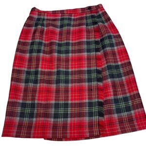 Vintage Plaid Tartan Wool Blanket Skirt Wrap Womens Sz 8 Preppy Academia Red